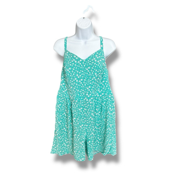 Torrid Women's Green White Floral Challis Smocked Tank One Piece Romper 1X - Picture 1 of 3